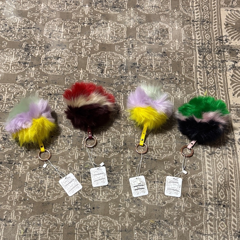 Colorful Pom Pom Keychain - Set of Four